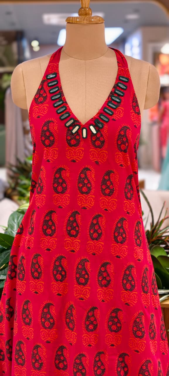 Real Mirror Haulter Neckline Summer Friendly Printed Kurta Pant Set In Cotton Fabric- 14190 RB168