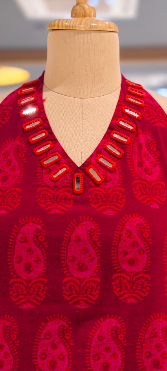 Real Mirror Haulter Neckline Summer Friendly Printed Kurta Pant Set In Cotton Fabric- 14190 RB168