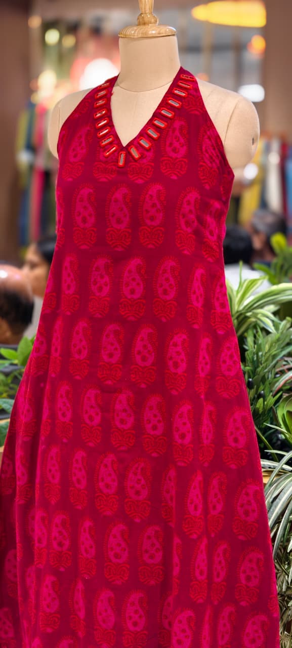 Real Mirror Haulter Neckline Summer Friendly Printed Kurta Pant Set In Cotton Fabric- 14190 RB168