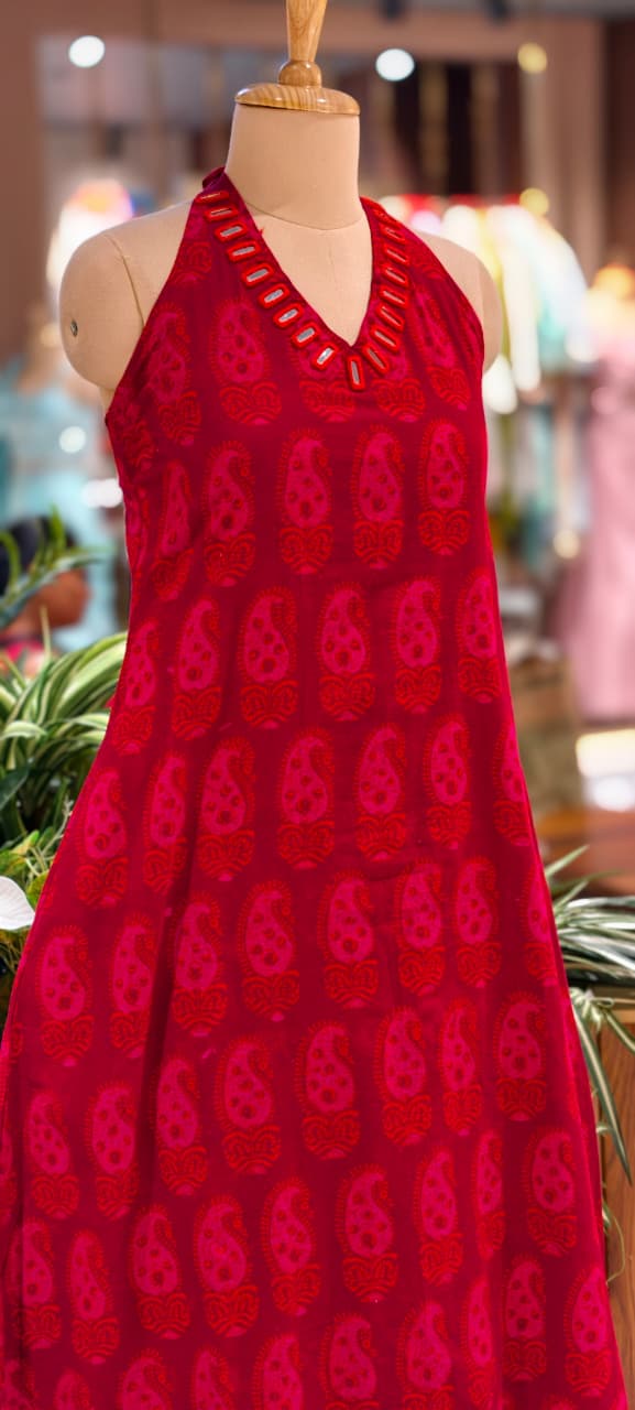 Real Mirror Haulter Neckline Summer Friendly Printed Kurta Pant Set In Cotton Fabric- 14190 RB168