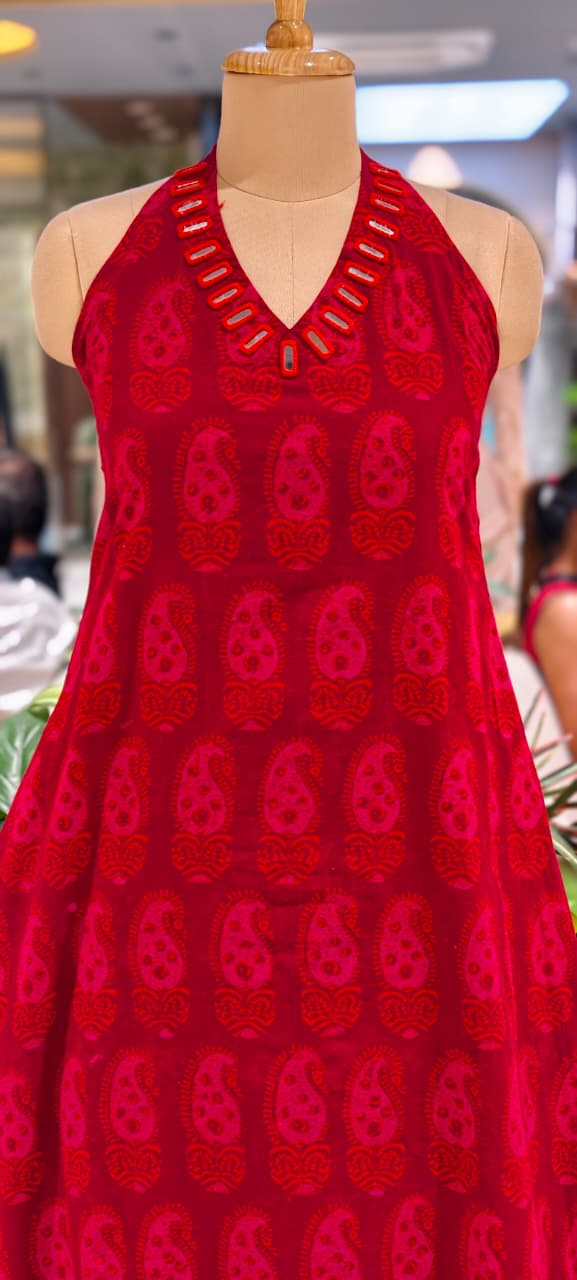 Real Mirror Haulter Neckline Summer Friendly Printed Kurta Pant Set In Cotton Fabric- 14190 RB168