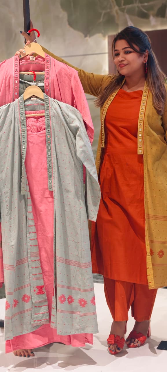 Elegant 3-Piece Layered Kurta Set with Inner, Pants & Embellished Shrug In Cotton Fabric-14193 RB178