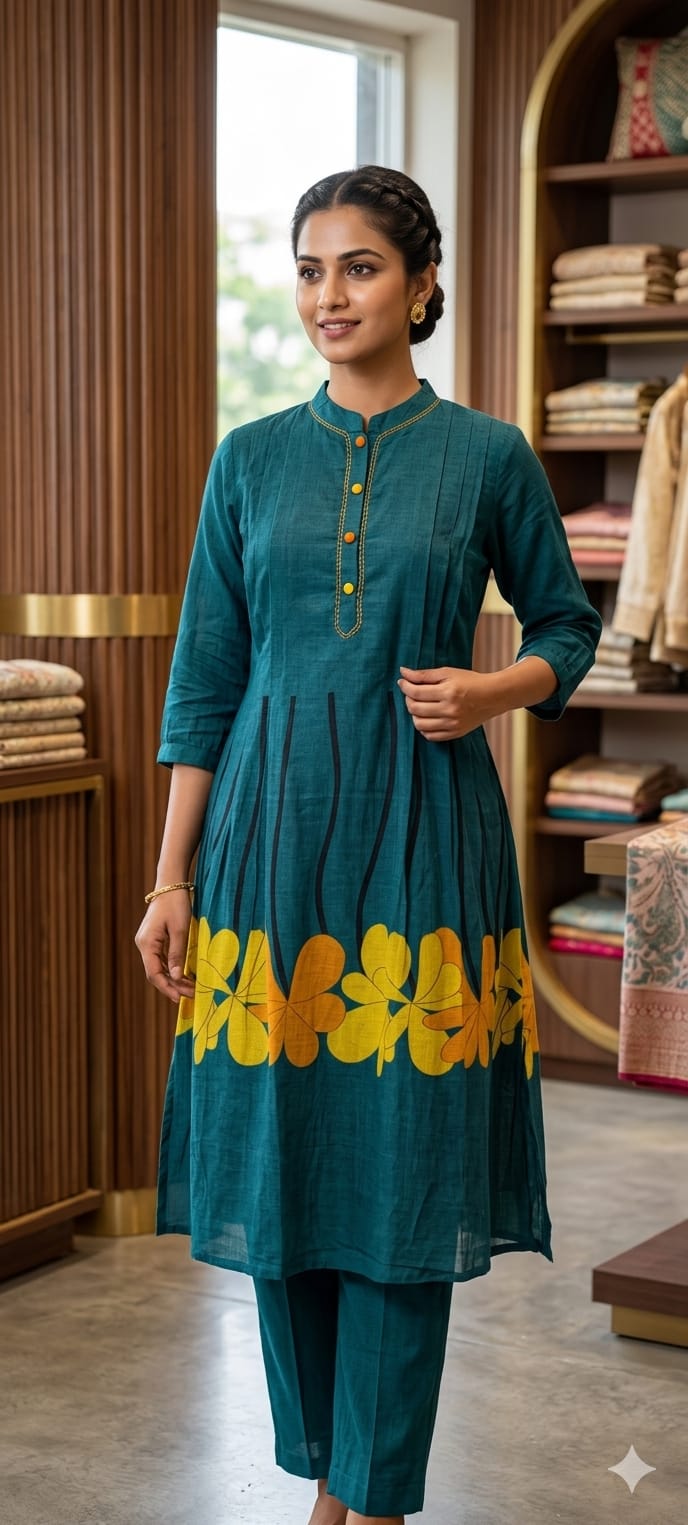 Pleated Peplum Style Beautiful Floral Printed Mul Cotton Summer Friendly Kurta Pant Set-14145 RB196