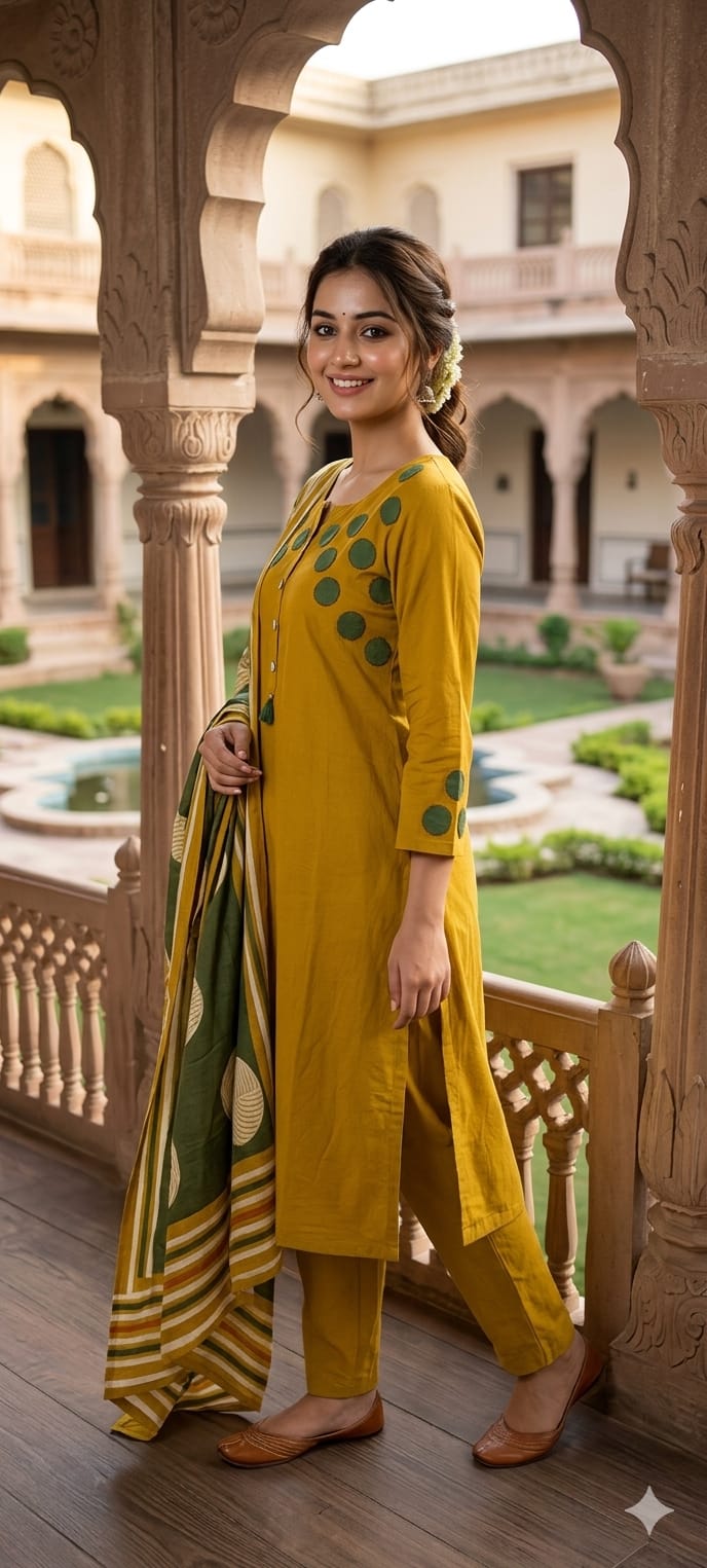 Stylish Cotton Full Suit Collection with Bold Polka Dot Detailing Full Suit Set-14214 RB201