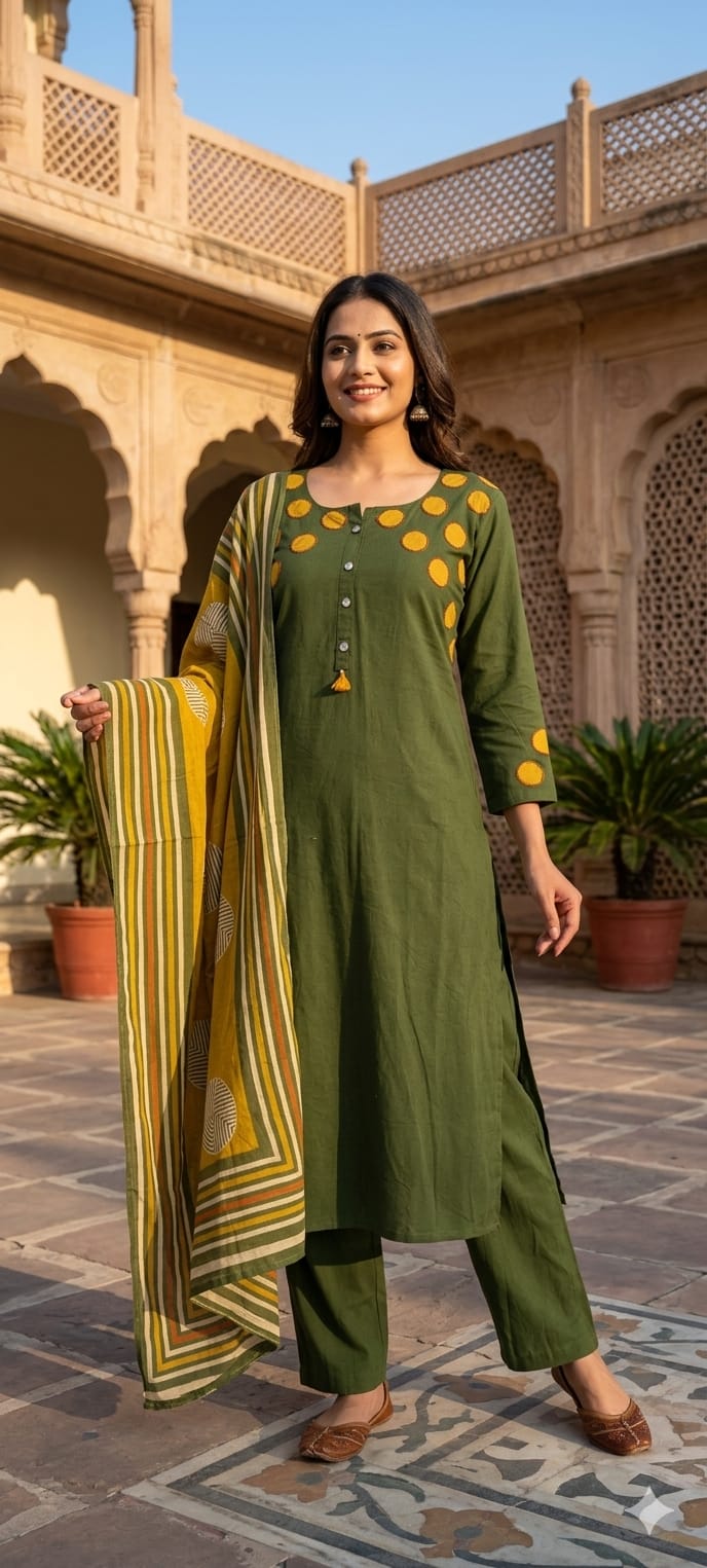 Stylish Cotton Full Suit Collection with Bold Polka Dot Detailing Full Suit Set-14214 RB201