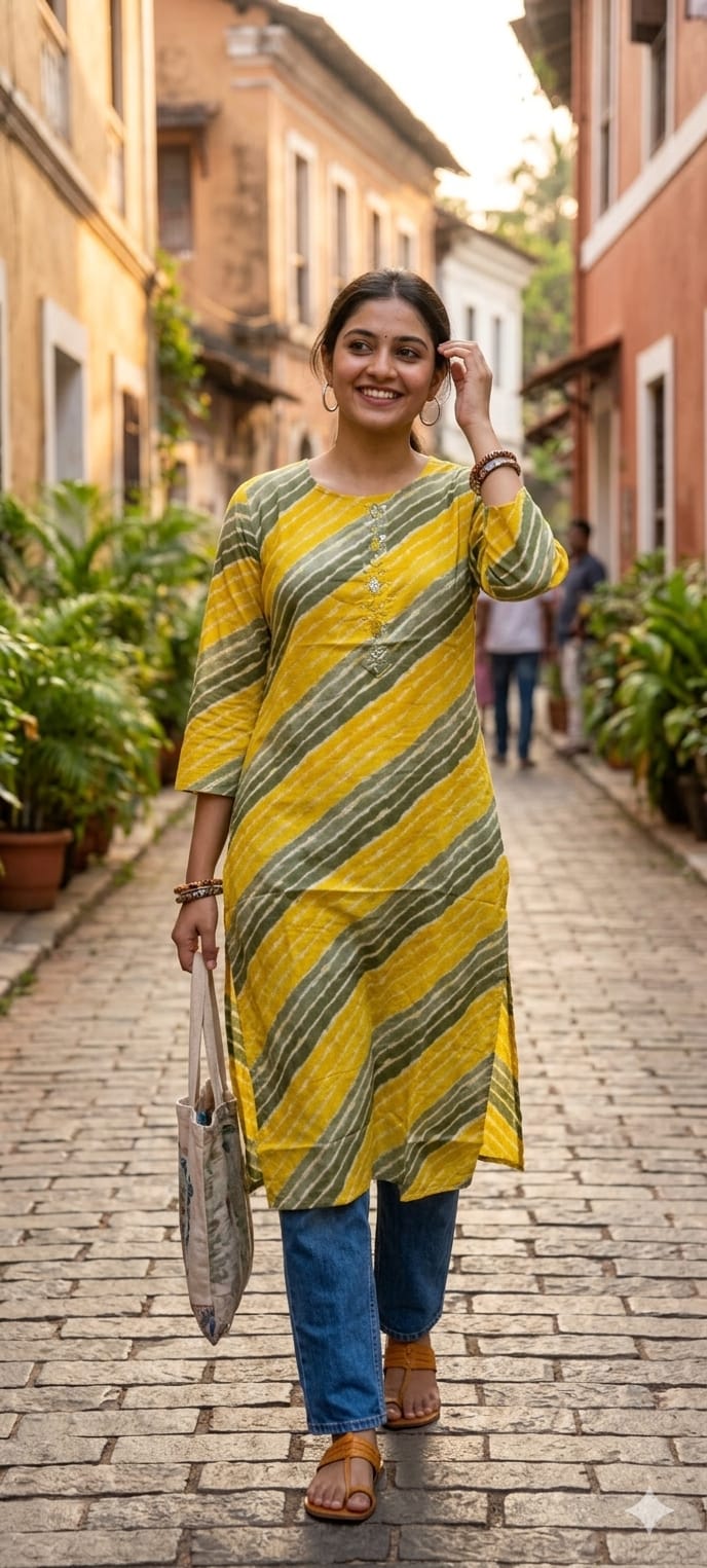 Vibrant Cotton Leheriya Only Print Kurti Embroidered Yoke Detailing-14264 RB186