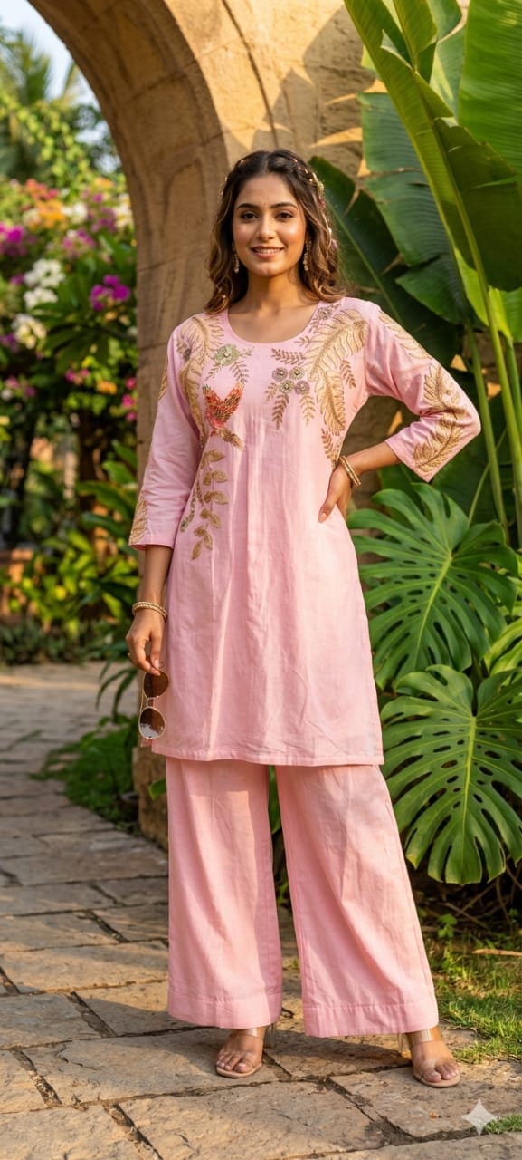 Figure Printed Co-Ord Set With Golden Outline Work In Mul Chanderi Fabric-13925 RB214
