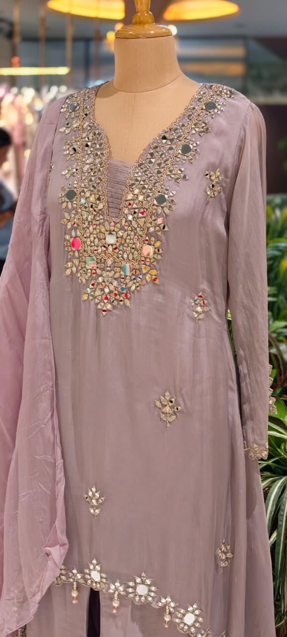 Real Mirror Handwork Heavy Designer Look Full Suit Set With Dupatta & Palazzo Bottom-14241 RB219