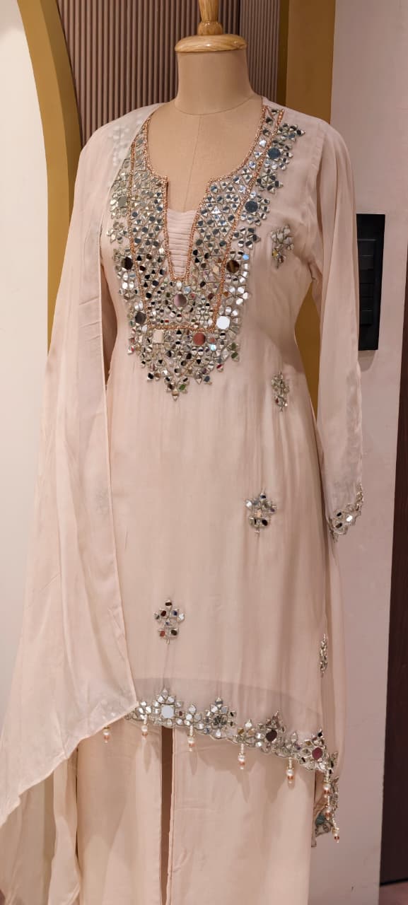 Real Mirror Handwork Heavy Designer Look Full Suit Set With Dupatta & Palazzo Bottom-14241 RB219