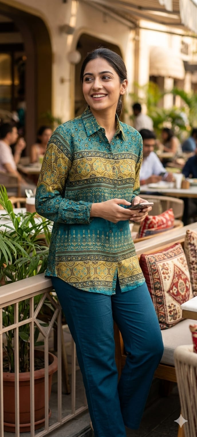 Muslin Traditional Indian Print Ethnic Look Light Weight Short Kurti Only- 14366 RB248