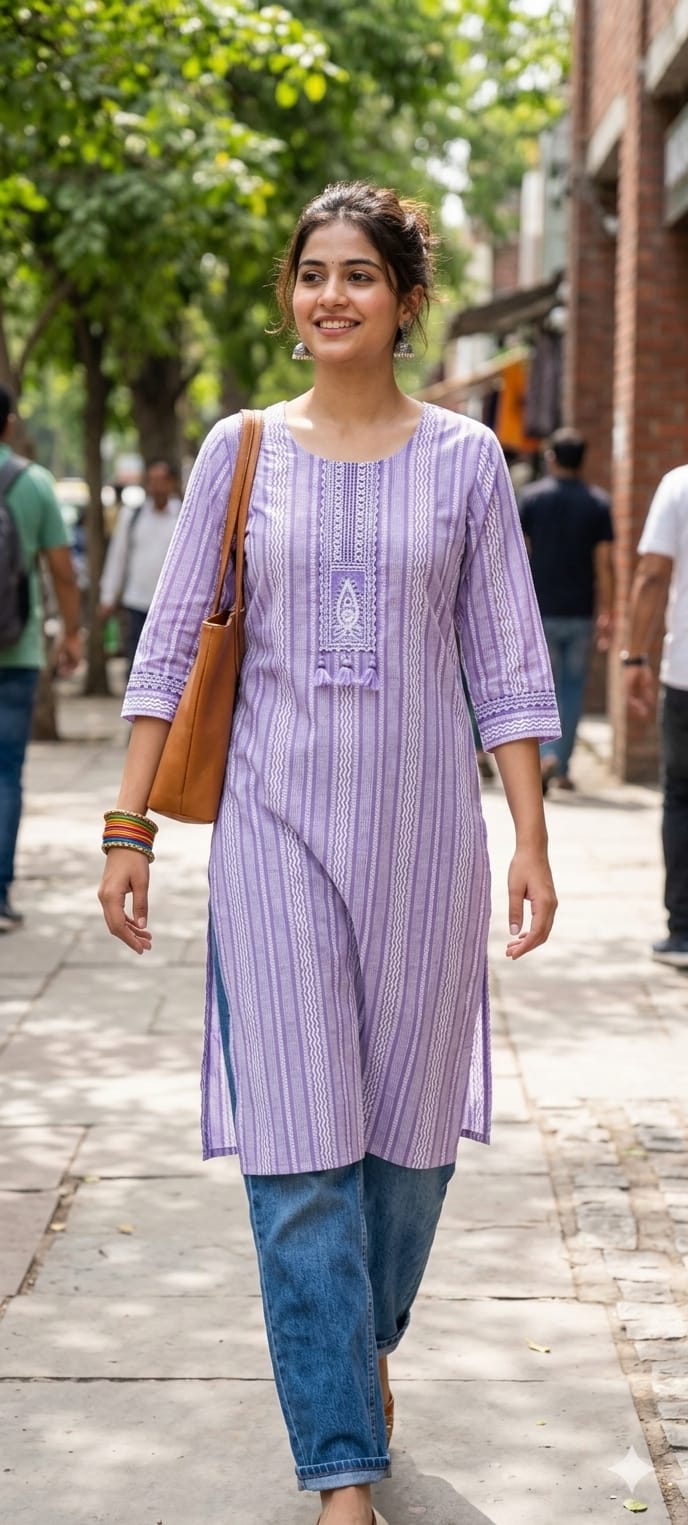 Parelinear Striped Minimal Yoke Designed Daily Wear Cotton Kurti Only-14343 RB242