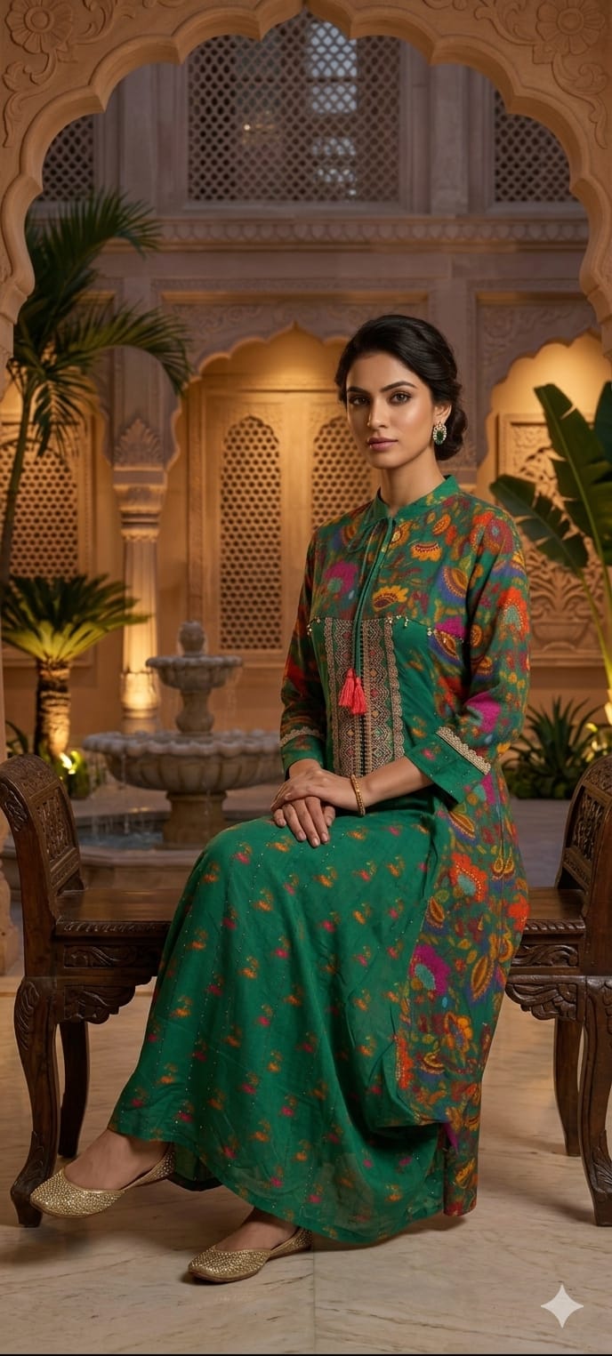 Multicolor Rajasthani Boho Chic Unique Look Tassel Gown In Muslin Fabric- 14319 RB229