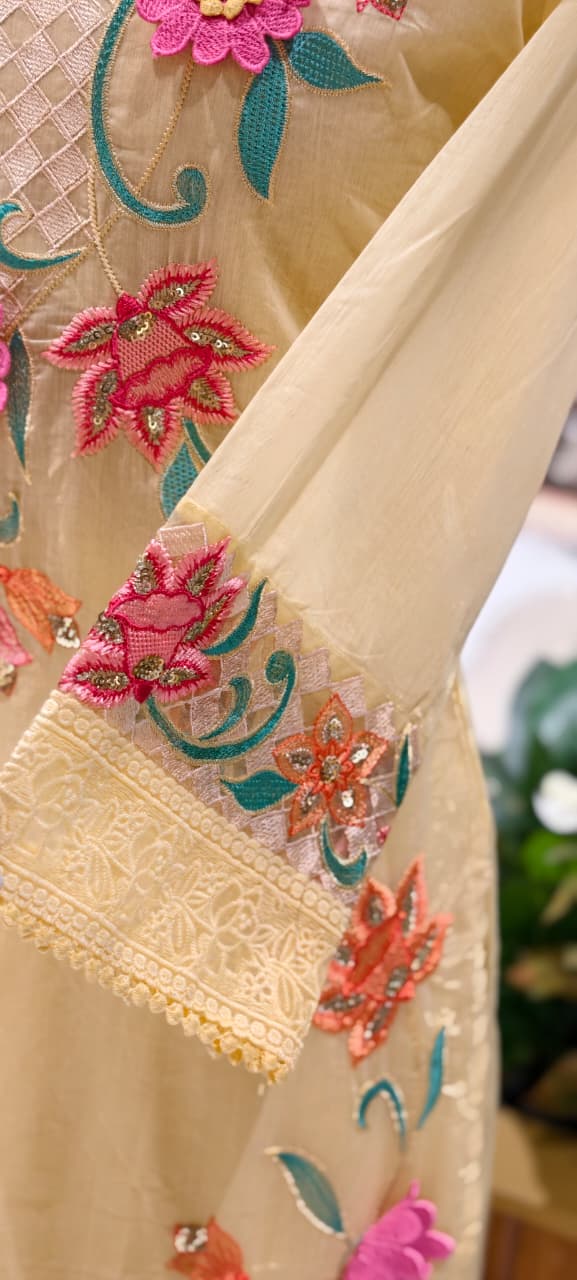 3D Floral Intricate Embroidery Detailing Surat Mul Chanderi Full Suit Set With Dupatta-14330 RB262