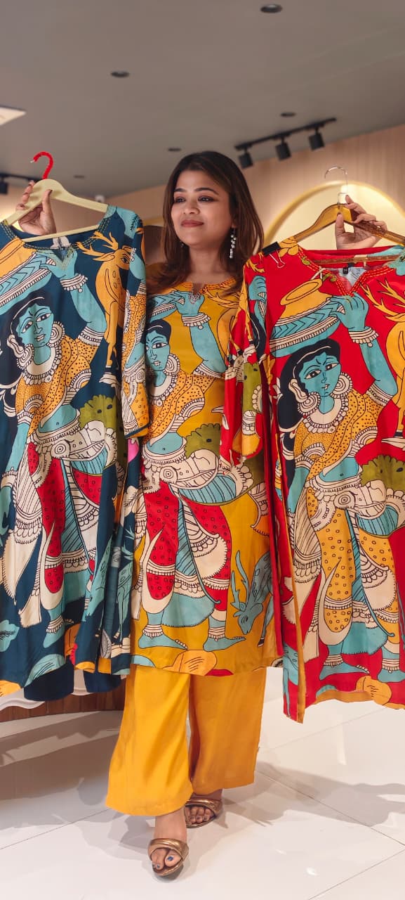 Folk-Art Kalamkari Muse Digital Printed Narrative Muslin Kurta Pant Set- 14437 RB288