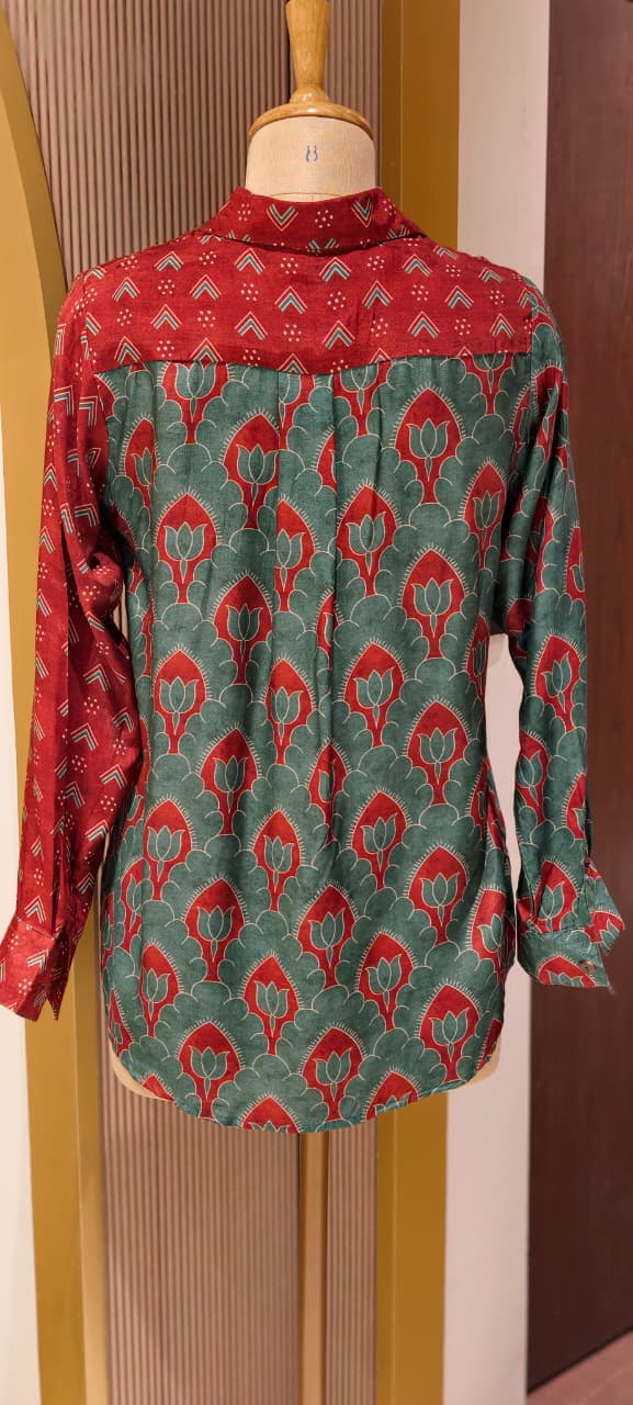 Mosaic Muse Attractive Red Vibrant Modal Muslin Casual Shirt-14439