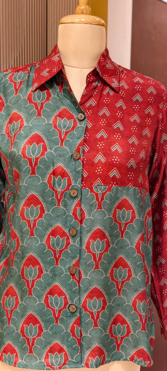 Mosaic Muse Attractive Red Vibrant Modal Muslin Casual Shirt-14439