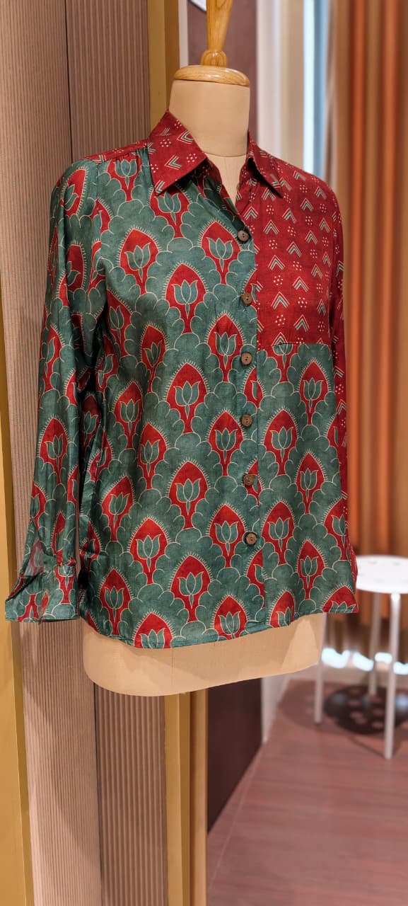 Mosaic Muse Attractive Red Vibrant Modal Muslin Casual Shirt-14439