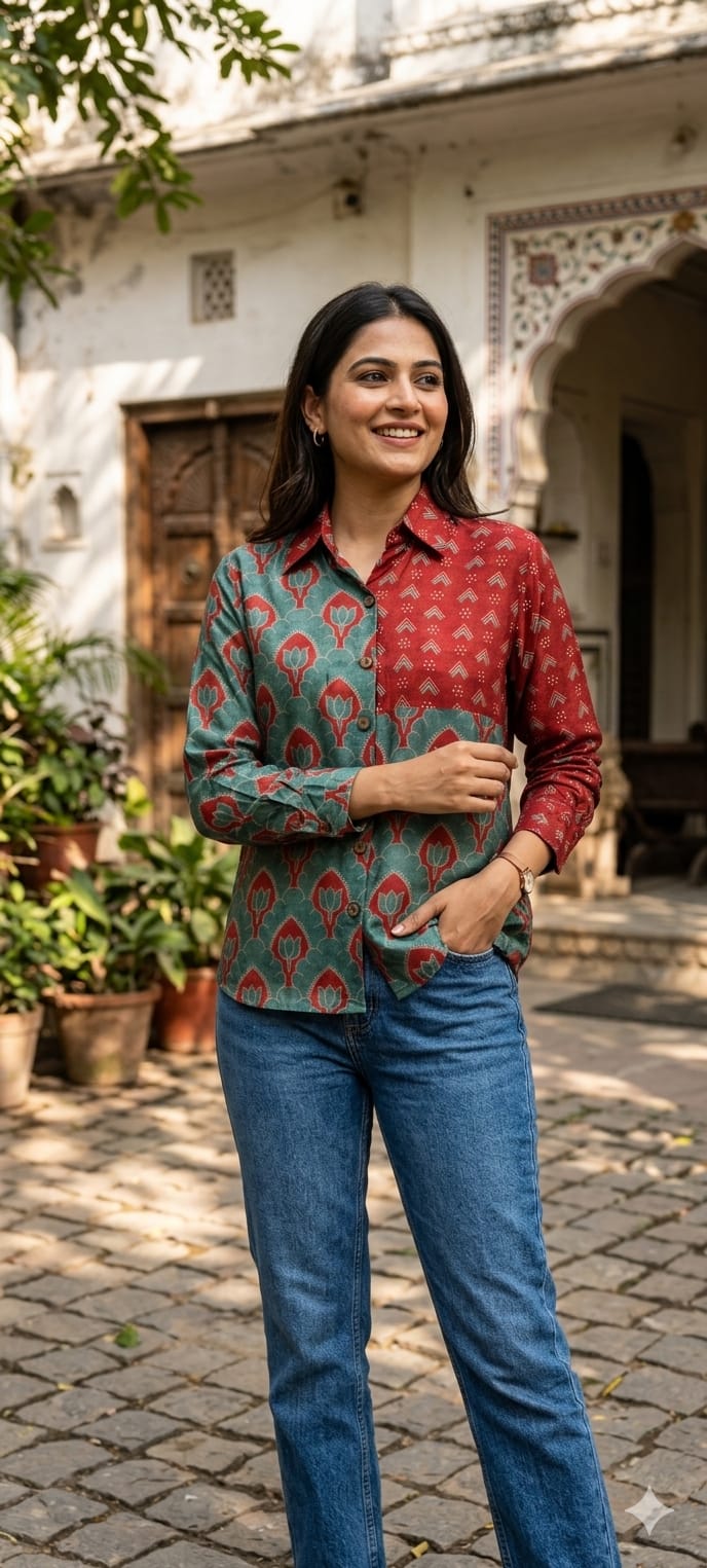 Mosaic Muse Attractive Red Vibrant Modal Muslin Casual Shirt-14439