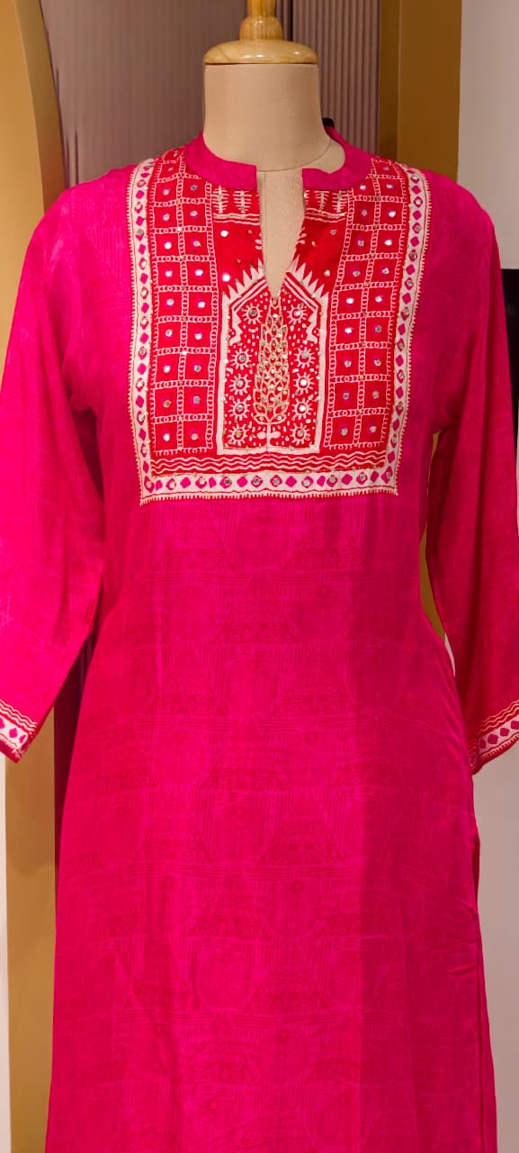 Minimal Printed Yoke Borders Outline Muslin Kurta Pant Set- 14257 RB318