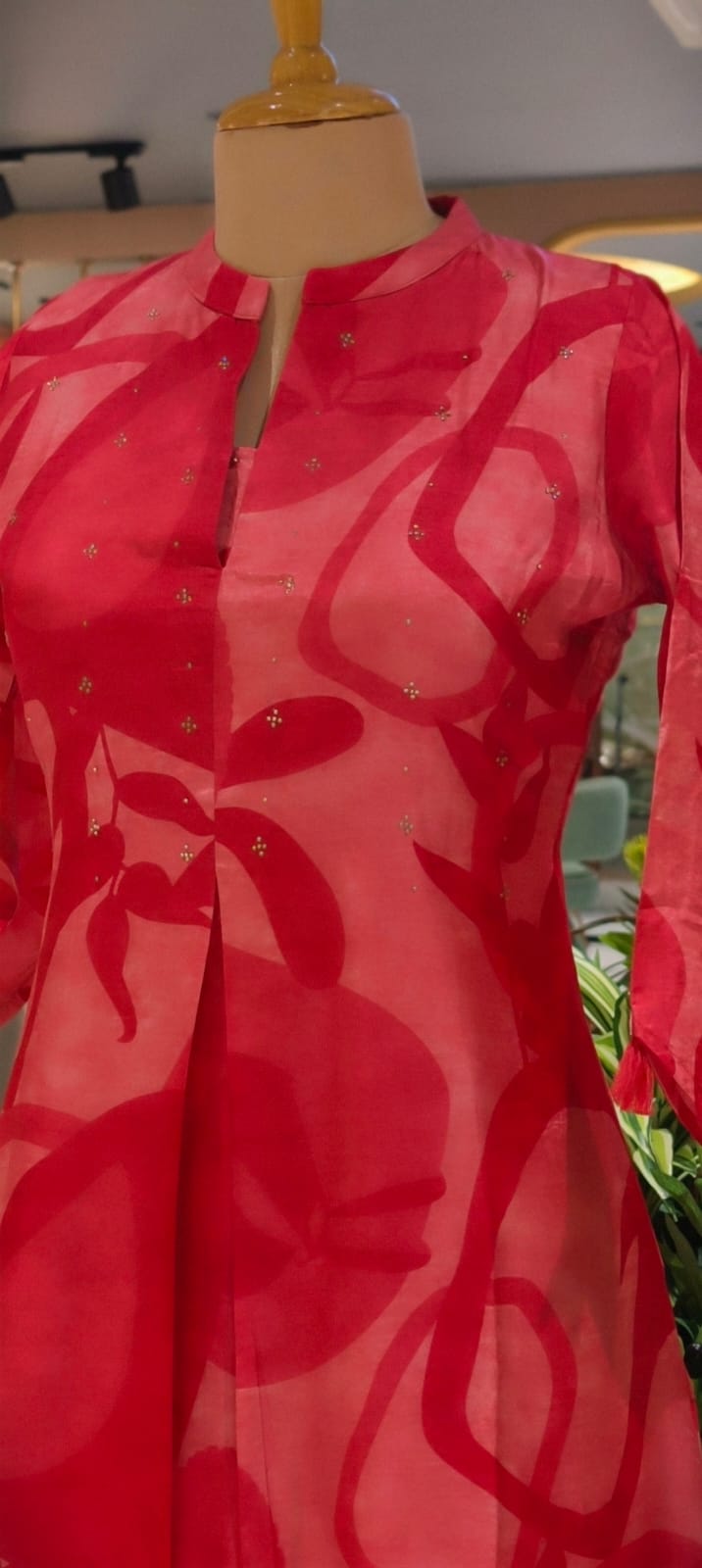 Mossaic Print Ballon Sleeve A-Line Silk A-Line Frock With Stone Touch- 14622 RB356