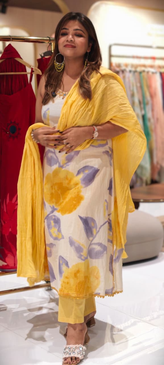 Floral Water Mark Print Boho Neck Line Sleeveless A-Line Full Suit Set With Dupatta- 14567 RB368