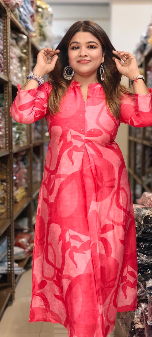Mossaic Print Ballon Sleeve A-Line Silk A-Line Frock With Stone Touch- 14622 RB356