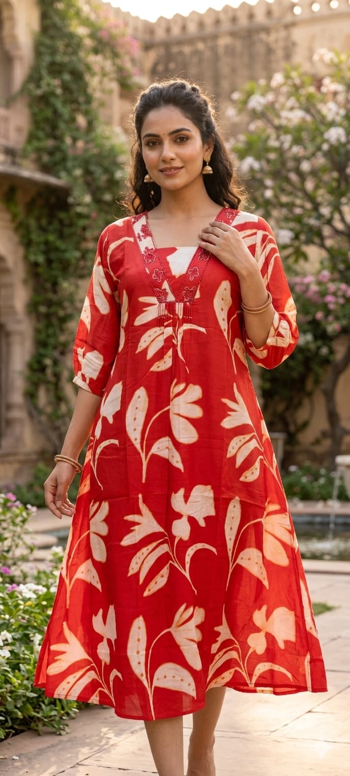 Melodic Printed Cut-Dana Neck Line Tassel Accent Russian Silk Daily Wear Frock- 14715, 14716  RB447