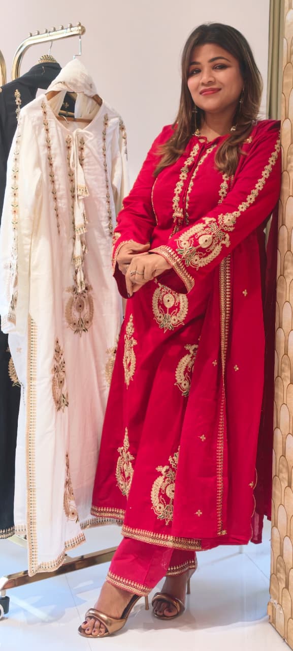 Golden Touch Pure Zardosi Work Embroidery Occasional Wear Mul-Cotton Full Suit Set With Dupatta- 14731 RB389