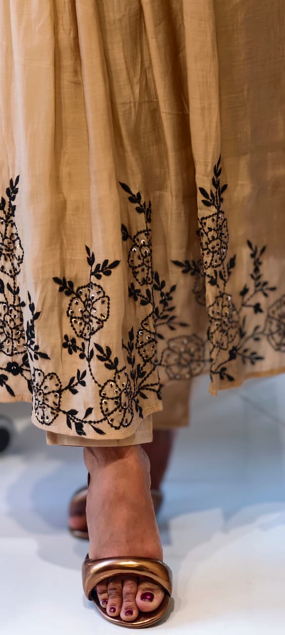 Surat Mul Chanderi Intricate Fine Embroidery Pleated A-Line Solid Full Suit Set With Dupatta- 14677 RB392