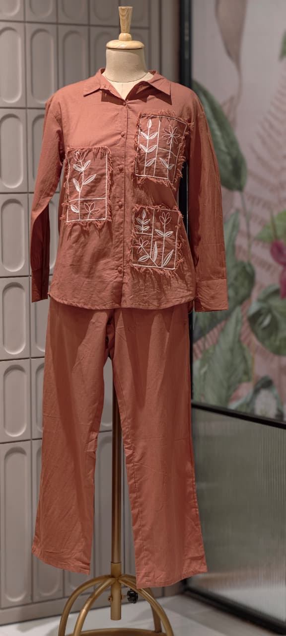 Contemporary Collared Chic Floral Patchwork Cotton Co-Ord Set- 14684 RB480