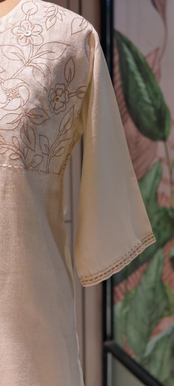 Slub Linen Co-Ord Set with Embroidered Artisanal Patchwork Detailing- 14862 RB504