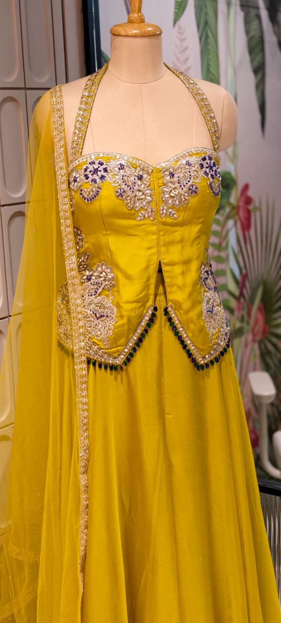 Royal Indigo Hand-Embellished Regal Statement Stunning Scalloped Bodice Indo Wear- 14326 RB333