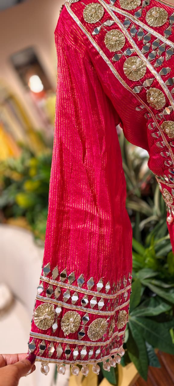 Designer Heavy Mirror Work Embroidered Kurta with Farshi Bottom  Dupatta-14879