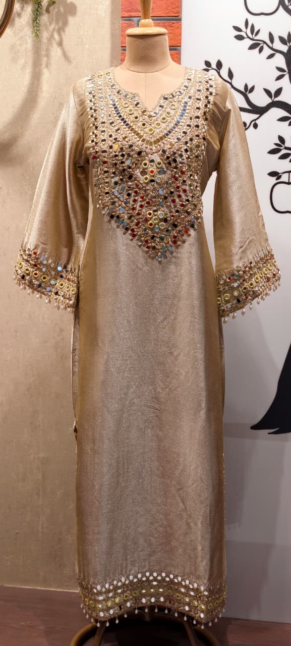 Premium Mirror Work Designer Straight Kurta with Potli Bag-14885