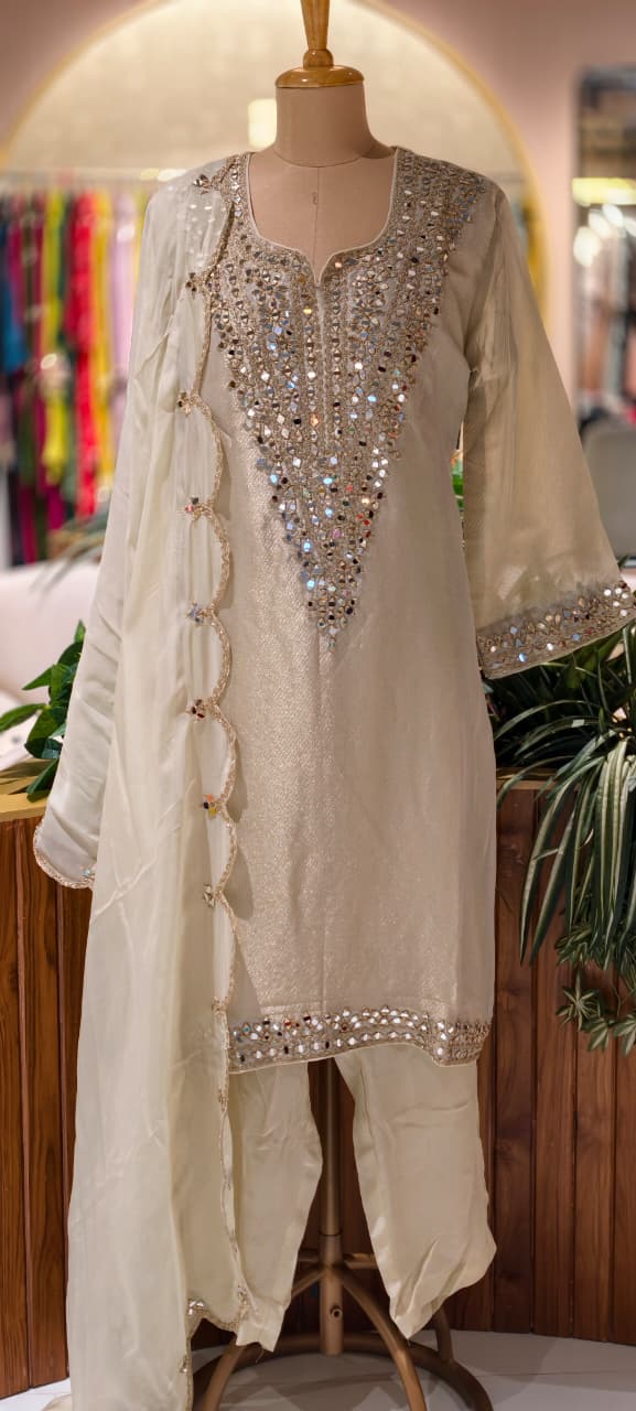 Premium Designer Heavy Mirror Work Straight Kurta Pant  with Dupatta-14883