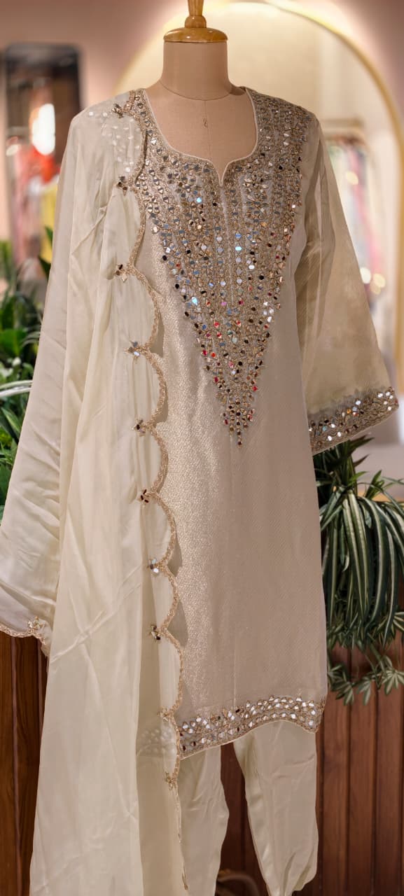 Premium Designer Heavy Mirror Work Straight Kurta Pant  with Dupatta-14883