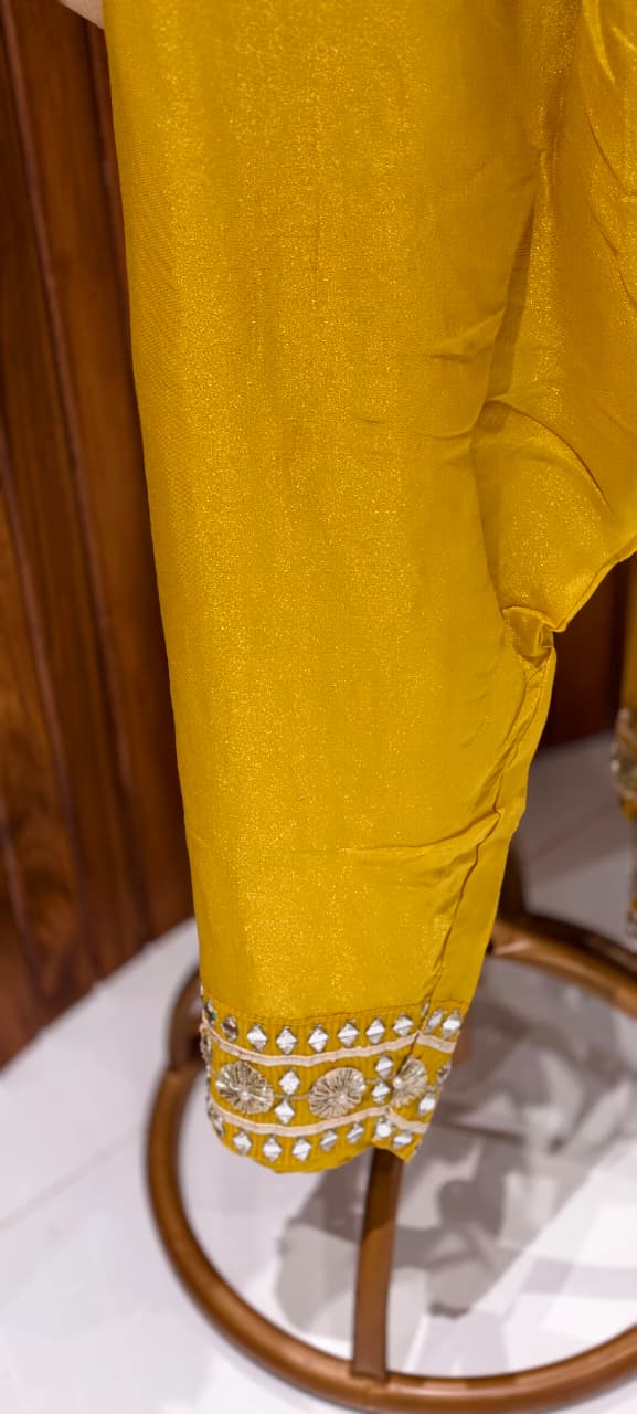 Designer Heavy Mirror Work Embroidered Kurta with Farshi Bottom  Dupatta-14879
