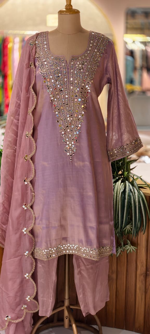 Premium Designer Heavy Mirror Work Straight Kurta Pant  with Dupatta-14883