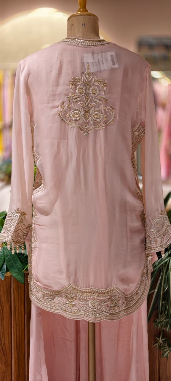 Luxury Designer Embroidered Pakistani Style Kurta Palazzo Set with Dupatta-14887