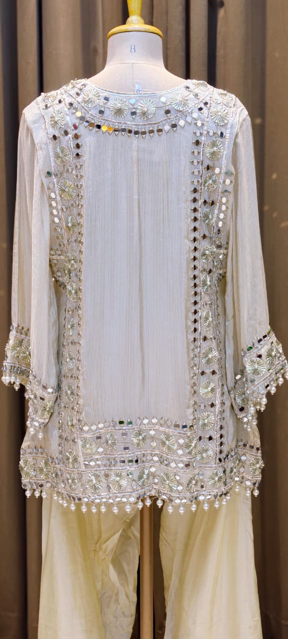 Designer Heavy Mirror Work Embroidered Kurta with Farshi Bottom  Dupatta-14879