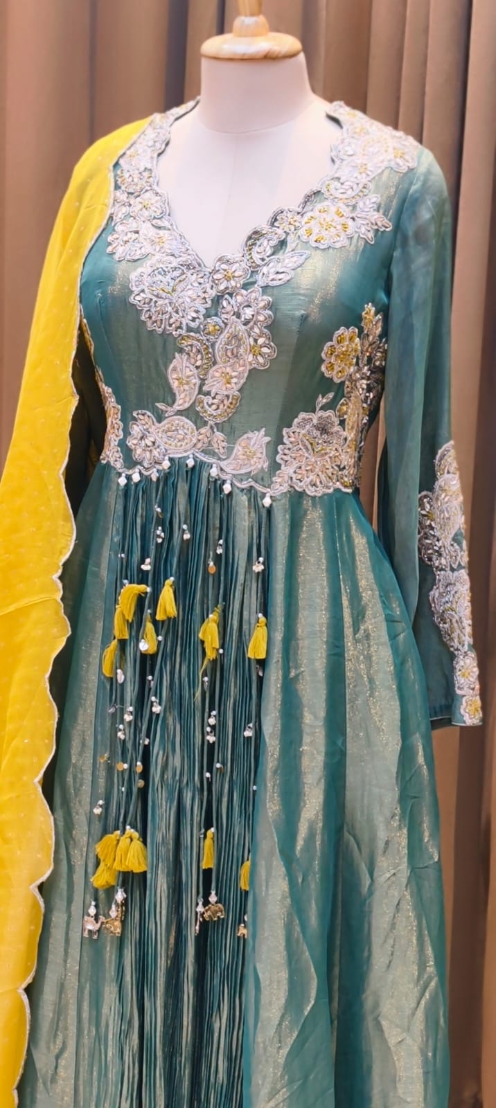 Emerald Aura Shimmer Tissue Designer Anarkali Gown with Dupatta-15595