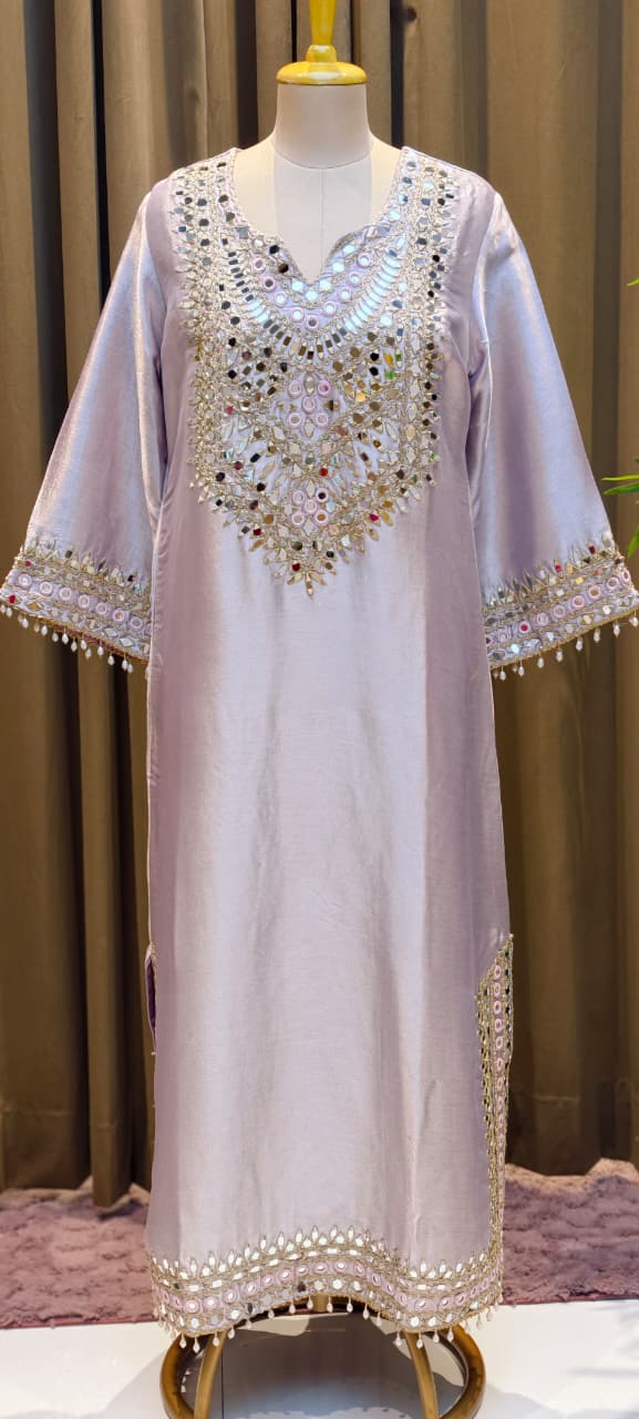Premium Mirror Work Designer Straight Kurta with Potli Bag-14885