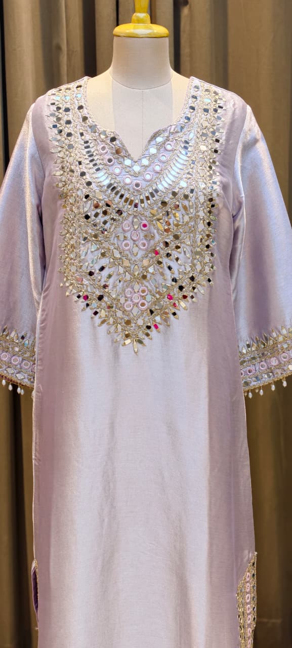 Premium Mirror Work Designer Straight Kurta with Potli Bag-14885
