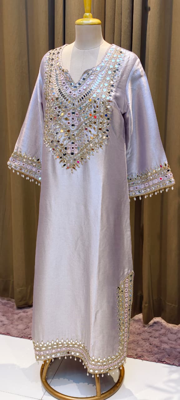 Premium Mirror Work Designer Straight Kurta with Potli Bag-14885
