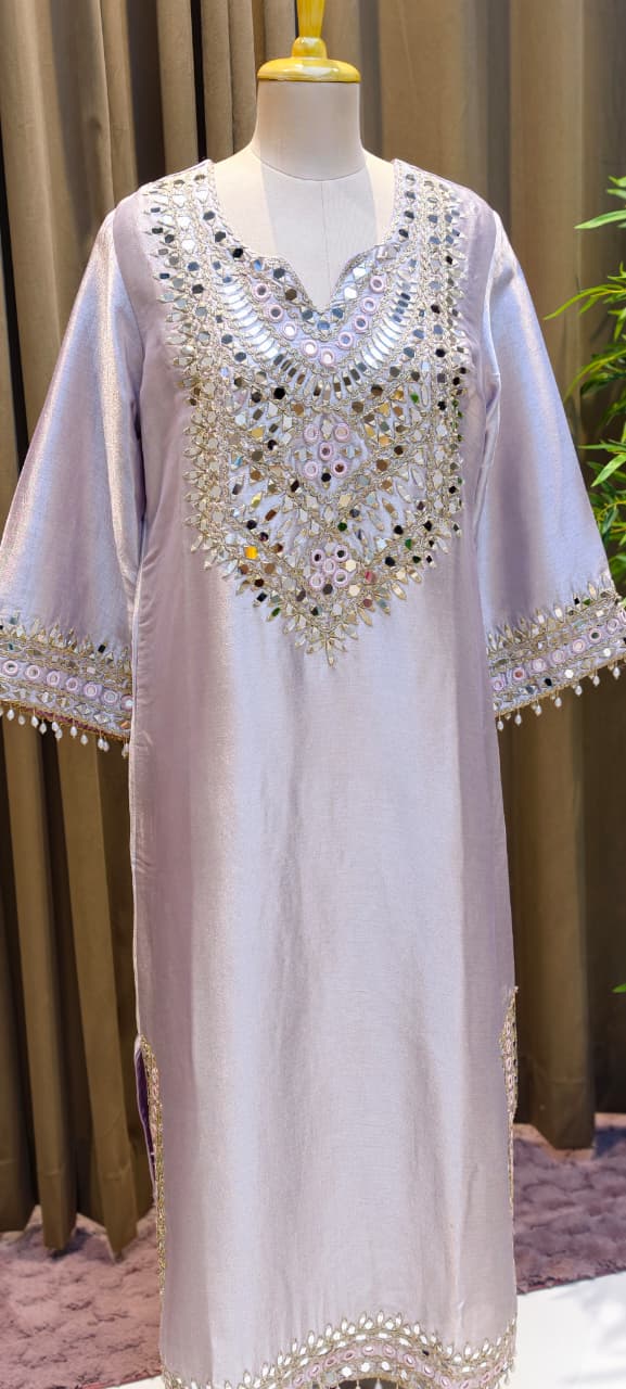 Premium Mirror Work Designer Straight Kurta with Potli Bag-14885