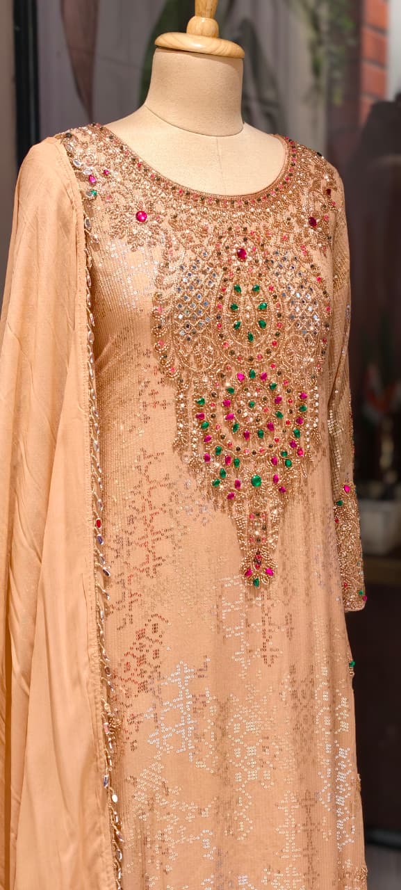Premium Sequin, Stone & Handwork Embellished Designer Party Wear Full set-14841