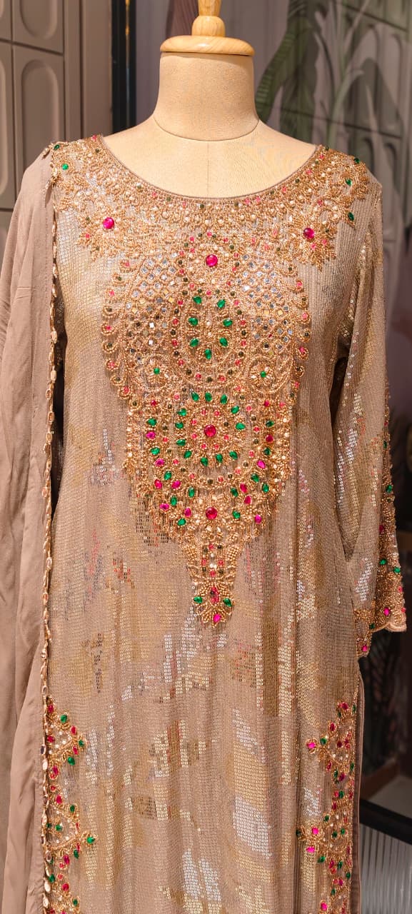 Premium Sequin, Stone & Handwork Embellished Designer Party Wear Full set-14841