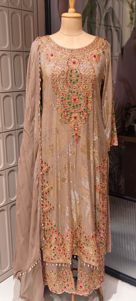 Premium Sequin, Stone & Handwork Embellished Designer Party Wear Full set-14841