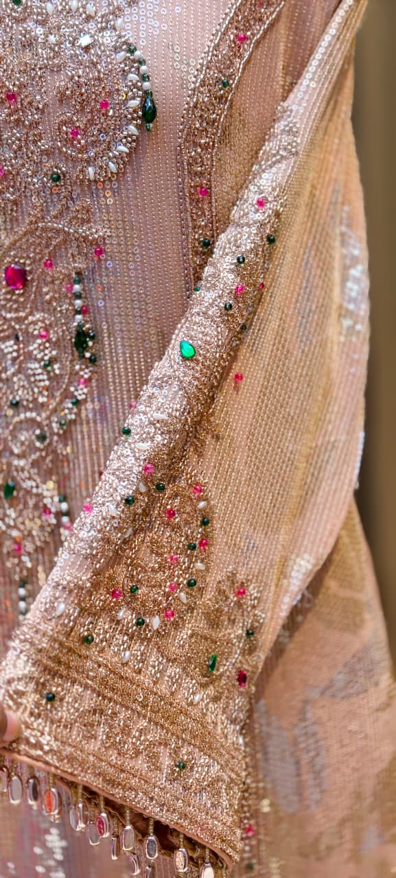 Noor-E-Zareen Premium Heavy Hand Embroidered Sequin & Stone Work Kurta Palazzo Set with Dupatta-14475