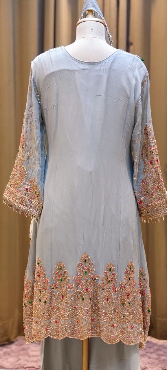 Noor-E-Zareen Premium Heavy Hand Embroidered Sequin & Stone Work Kurta Palazzo Set with Dupatta-14475